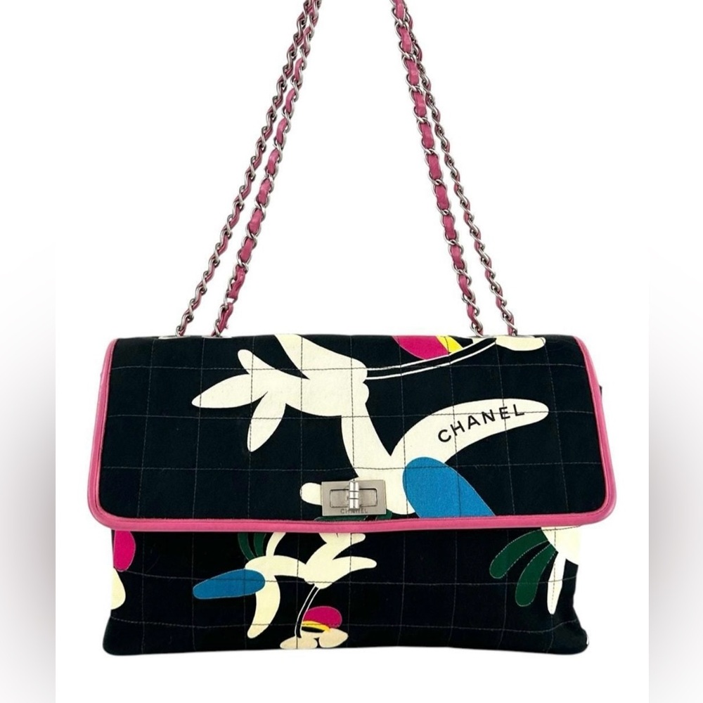 CHANEL Vintage Chocolate Bar Canvas Shoulder Bag